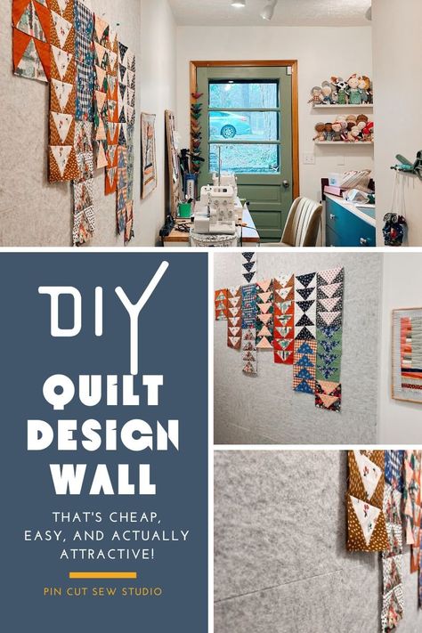 Diy Quilt Design Board, Quilt Planning Wall, Portable Design Wall For Quilting, How To Make A Design Wall For Quilting, Wall Art Fabric Sew Epp, Quilt Design Wall, Small Sewing Rooms, Sewing Room Organization, Scrappy Quilt