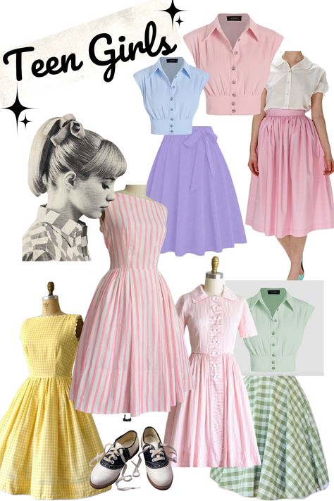 50s Theme Party Outfit, 50s Poodle Skirt Outfit Hair, Hairspray Fashion, Grease Sleepover, Bye Bye Birdie Aesthetic, Hairspray Outfits Ideas, Grease Aesthetic Outfits, Patty Simcox Grease, Hairspray Musical Costumes