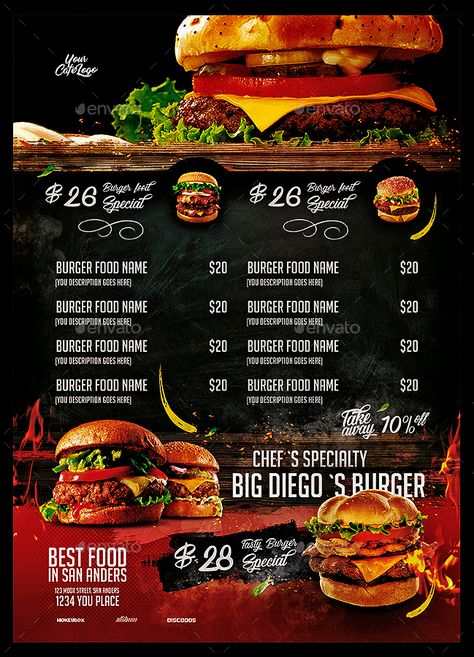 Fast Food Menu Pizza Menu Design, Menu Burger, Menu Pizza, Menue Design, Burger Menu, Menu Layout, Menu Flyer, Pizza Menu, Doner Kebab