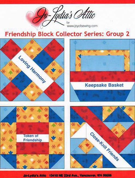 FREE Friendship Block Collector Series: Set 2 pattern on Craftsy.com Friendship Quilts, Sew Blankets, Friendship Quilt, No Sew Blankets, Quilting Blocks, Keepsake Quilting, Signature Quilts, Quilt Squares, Cute Quilts