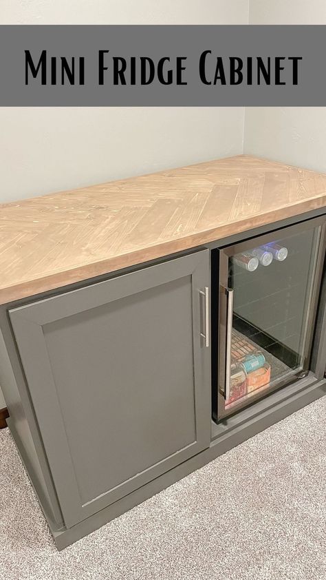 DIY Mini Fridge Bar Cabinet! Do you want to create a bar area but you aren’t quite ready to build it in? Try this mini fridge cabinet! I… | Instagram Mini Fridge And Snack Bar, Diy Mini Bar Cabinet, Free Standing Beverage Fridge Ideas, Coffee Bar Over Mini Fridge, Basement Bar With Mini Fridge, Coffee Nook With Mini Fridge, In Cabinet Mini Fridge, Mini Fridge In Laundry Room, Beverage Fridge Cabinet Diy