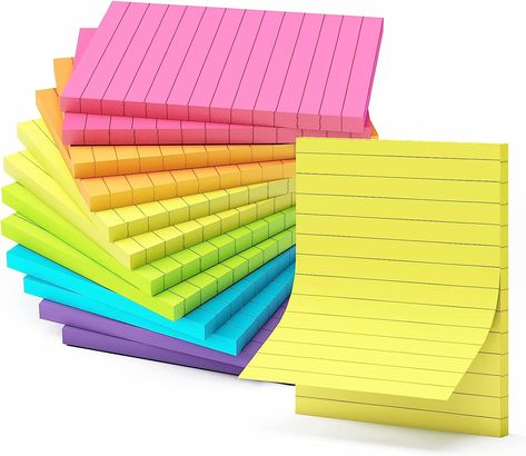 Amazon.com : 8 Pack Lined Sticky Notes 3x3 Inches Self-Stick Note Pads with 8 Assorted Bright Colors, 100 Sheets/Pad, Super Adhesive Memo Pads, Easy to Post Notes for Study, Works, and Daily Life : Office Products Study Materials Products, Study Essentials, Stick Notes, Chalk Pencil, Oddly Satisfying Videos, Stationery Organization, Cute Notes, Notecard Set, Back To School Supplies