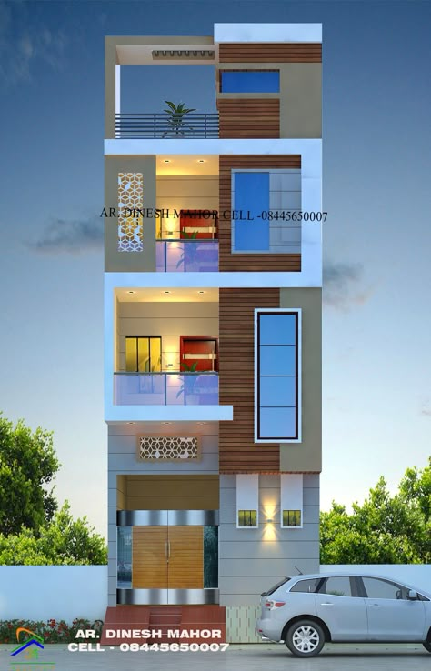 Small front 4story exterior design south face house Small Home Elevations Modern, 15×45 House Design Elevation, 20ft Front Elevation, South Face Elevation Designs G+2, 15 Ft Front Elevation, 15×45 House Design, 20 Ft Front Elevation, South Facing House Elevation Design, House Design With Balcony