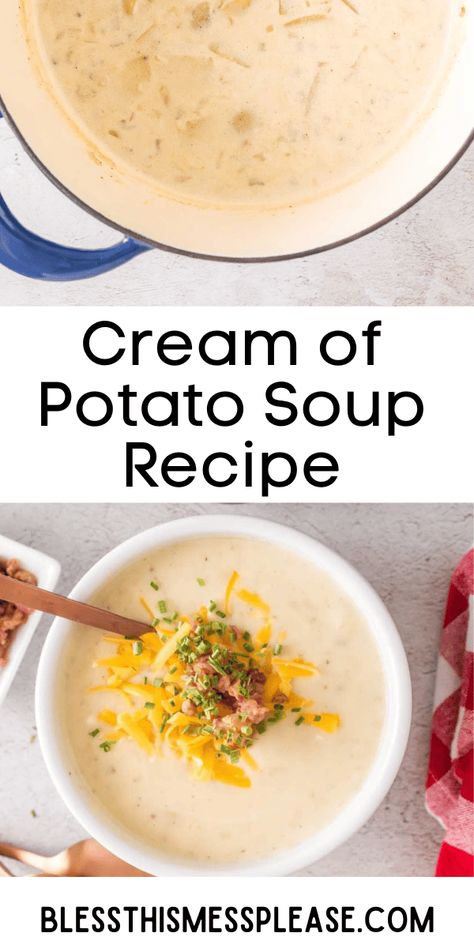 Cream of potato soup is a velvety and comforting classic that warms the soul with its rich, creamy texture and hearty flavors. Cream Of Potato Soup Recipes, Soup Base Recipe, Cream Based Soups, French Potatoes, Potato Bacon Soup, Quick Family Dinners, Cream Of Potato Soup, Creamy Potato Soup, Creamed Potatoes