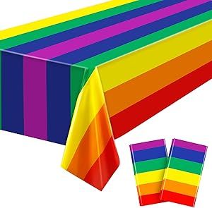 Fovths 2 Pack Pride Rainbow Stripe Plastic Tablecloth 108 x 54 Inch Muti-Color Stripe Plastic Tablecover for Rectangular Table Rainbow Party Supplies Carnival Birthday, Rainbow Stripes Rainbow Party Supplies, Rainbow Party Decorations, Rainbow Theme Party, Rainbow Balloons, Party Table Cloth, Plastic Table Covers, Carnival Birthday, Rainbow Party, Plastic Tablecloth