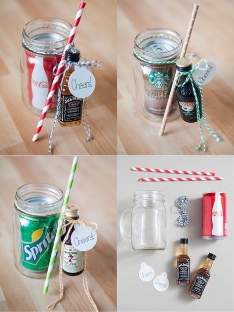 Jar Cocktail Gifts, Bar In A Jar, Mason Jar Cocktail Gifts, Mason Jar Cocktails, Liquor Gifts, Cocktail Gifts, Alcohol Gifts, Mason Jar Gifts, Navidad Diy