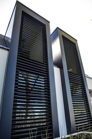 Exterior Blinds, Bahama Shutters, Outdoor Shutters, Louvre Windows, Floor Pattern, Balcony Railing Design, Narrow House, House Gate Design, Modern Exterior House Designs