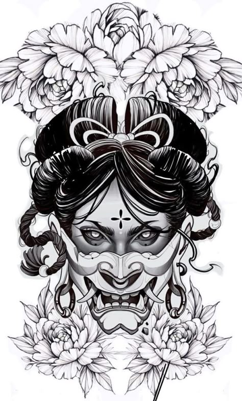 190+ Oni Mask Tattoo Designs with Meaning(2023) - TattoosBoyGirl Hannya Maske Tattoo, Tato Geisha, Mask Tattoos, Hannya Maske, Tattoo Designs With Meaning, Designs With Meaning, Oni Mask Tattoo, Geisha Tattoo Design, Oni Tattoo