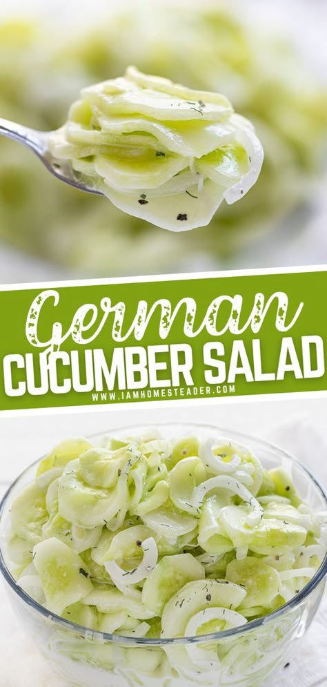 German Cucumber Salad, Cucumber Salads, German Food Authentic, Easy Vegetable Side Dishes, Food Authentic, German Foods, Fresh Salad Recipes, Thanksgiving Recipes Side Dishes, Easy Vegetable