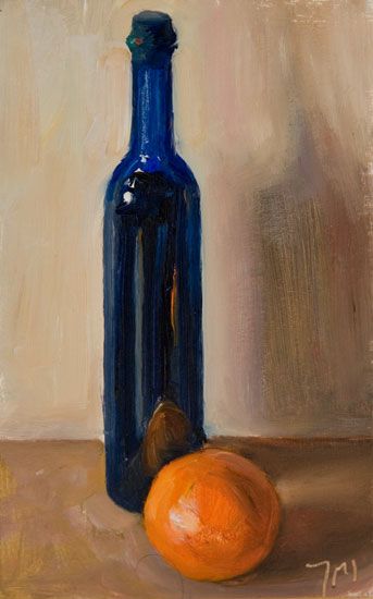 painting of Orange with Blue Bottle Blue Bottle Painting, Blue And Orange Painting, Oil Painting Basics, Oil Painting Still Life, Pastel Sec, Oil Pastel Paintings, Oil Pastel Art, Still Life Oil Painting, Fruit Painting