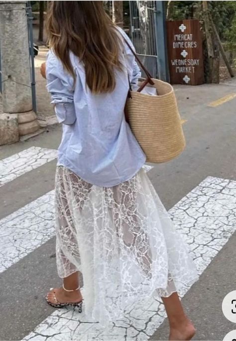 White Lace Skirt, Sheer Skirt, Mode Inspo, July 1, Spring Summer Outfits, Summer Outfit, Look Fashion, Spring Summer Fashion, White Lace