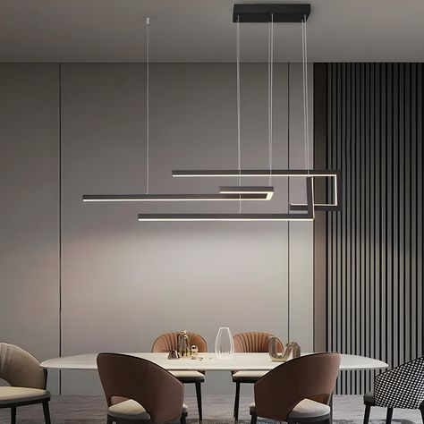 Strips Geometric LED Dimmable with Remote Control Nordic Dining Chandelier Dining Room Simple Design, Modern Dining Lighting, Living Room Lighting Ideas Ceiling, Dining Lamp, Lamp Dining Room, Home Bar Rooms, Nordic Dining, Dining Chandelier, Ceiling Lights Living Room