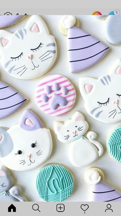 Kitten Birthday Party, Super Cookies, Cat Themed Birthday Party, Kitten Party, Kitten Birthday, Cat Cookies, Cat Ideas, Cat Birthday Party, Sugar Cookie Designs