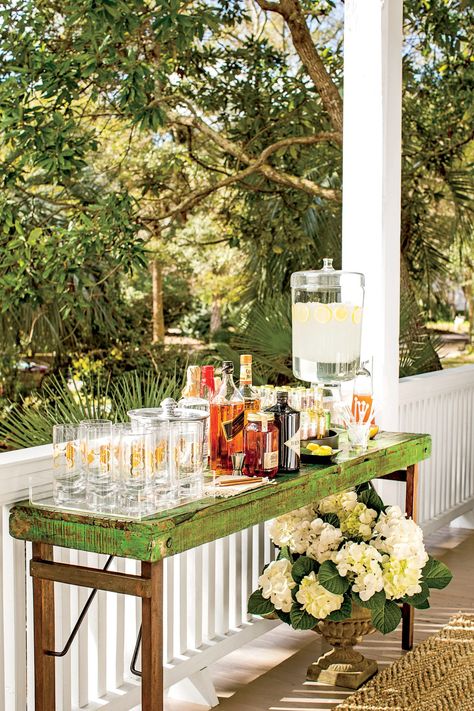 Backyard Cocktail Party, Drinking Table, Beverage Station Party, Porch Party, Cocktail Party Decor, Porch Parties, Deck Party, Patio Party, Drink Station