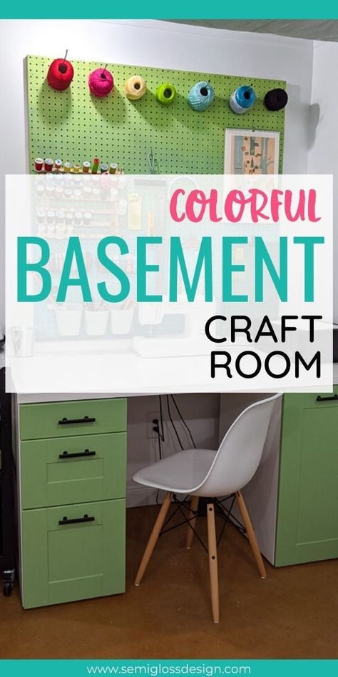 Colorful Basement, Basement Craft Room, Basement Craft Rooms, Aqua Pillows, Ikea Crafts, Room Wall Colors, Dream Craft Room, Basement Makeover, Room Paint Colors