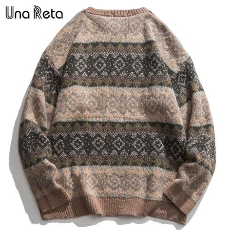 Mens Winter Sweaters, Aesthetic Sweaters, Hip Hop Print, Couples Sweaters, Oversize Pullover, Grandpa Sweater, Men Streetwear, Winter Pullover, Harajuku Streetwear