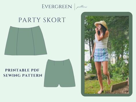 EvergreenPatterns - Etsy Canada Wrap Skort Sewing Pattern, Two Piece Outfit Sewing Pattern, Skort Sewing Patterns Free, Sewing Patterns Beginner, Skort Sewing, Skort Sewing Pattern, Skort Pattern, Skirt Sewing Pattern, Sewing Projects Clothes