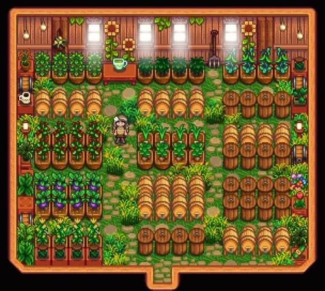 Stardew Valley Forest Farm Design No Mods, Stardew Valley Farm Aesthetic Layout, Stardew Valley Shed Layout Aesthetic, Stardew Valley Garden Layout, Stardew Beginner Farm, Shed Interior Stardew Valley, Stardew Valley Fence Ideas, Grandpa's Farm Stardew Valley, Stardew Valley Shifting