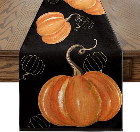 Amazon.com: Artoid Mode Watercolor Orange Pumpkins Hollow Squashes Table Runner Black, Seasonal Fall Harvest Vintage Kitchen Dining Table Decoration for Indoor Outdoor Home Party Decor 13 x 72 Inch: Home & Kitchen Holiday Party Centerpieces, Pumpkin Table Decorations, Fall Harvest Decorations, Halloween Table Runner, Pumpkin Table Runner, Coffee Table Cover, Thanksgiving Table Runner, Holiday Table Runner, Style Festival