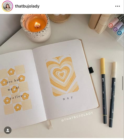 Yellow Journal Ideas, May Bujo Cover, May Cover Page, May Journal, May Planner, 2024 Bullet Journal, 2023 Bujo, Bullet Journal Spread Ideas, Journal Spread Ideas