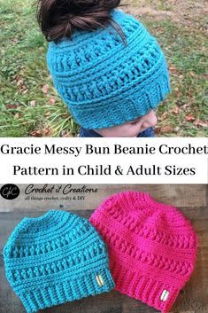 Crochet Beanie With Ponytail Hole, Crochet Messy Bun Hat Pattern Free, Messy Bun Beanie Crochet Pattern, Crochet Ponytail Beanie, Crochet Ponytail Hat Pattern, Messy Bun Hat Crochet Pattern, Ponytail Hat Pattern, Bun Hat Crochet Pattern, Crocheted Beanies