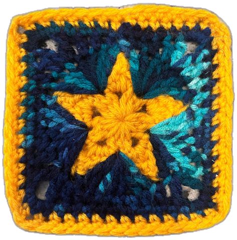 Crochet Ocean Granny Square, Ocean Granny Square, Star Granny Square Crochet Pattern Free, Star Granny Square Pattern, Star Granny Square, Granny Square Häkelanleitung, Blanket Stitches, Shrug Crochet, Motifs Granny Square