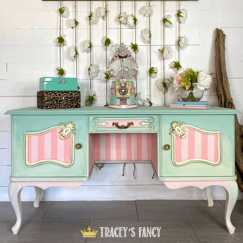 Whimsical Furniture Vanity Diy, Reverse Ombre, Ombre Paint, Gumball Machines, Painted Vanity, Whimsical Furniture, Dixie Belle Paint Company, Bright Boho, Diy Vanity