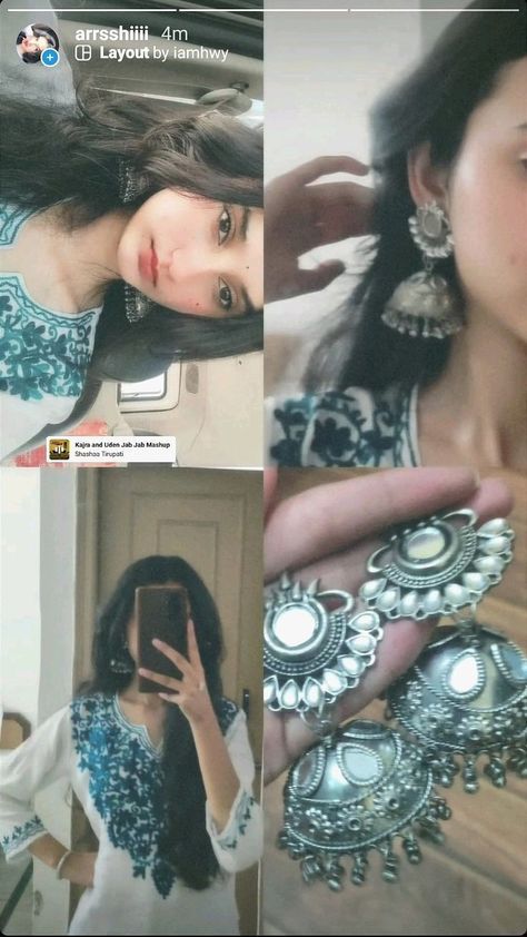 Desi Outfit Pose Ideas, Selfie Pose Aesthetic, Desi Aesthetic Story Ideas, Aesthetic Desi Photoshoot Idea, Aesthetic Jhumka Pics, Jhumka Story Ideas, Indian Story Instagram, Indian Selfie Poses, Aesthetic Desi Layout Instagram Story