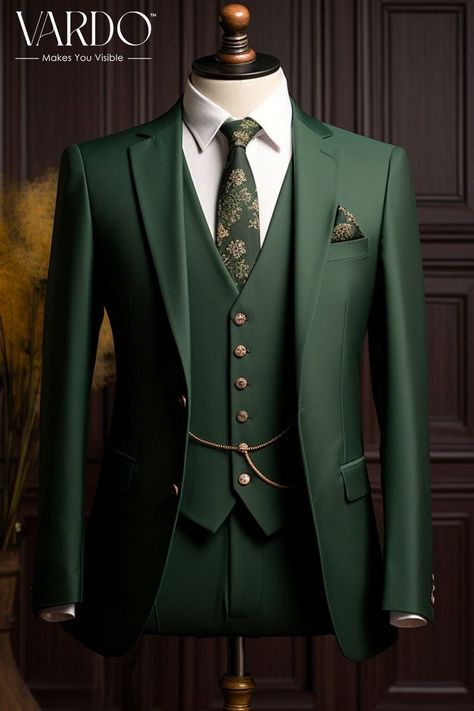 Elegant Wedding Suits Men, Green And Gold Wedding Suit, Elegant Wedding Suit, Green Three Piece Suit, Three Piece Suit For Men, Green Suit Men, Suit Double Breasted, Green Wedding Suit, Suits Men Business