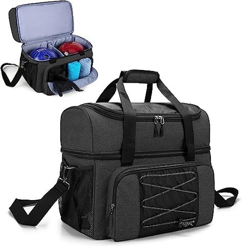 Amazon.com : DSLEAF Bowling Bag for 2 Balls, Bowling Tote with Wooden Bowling Cups and Padded Divider for Double Ball and A Pair of Bowling Shoes Up to Mens 16 and Extra Essentials (Patent Design), Bag Only : Sports & Outdoors Bowling Equipment, Bowling Ball Bag, Ball Holder, Bowling Balls, Bowling Shoes, Birthday Items, Bowling Bag, Bowling Bags, Cycling Accessories