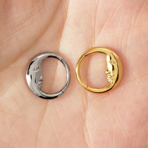 16G F136 Titanium Moon Face Daith Earring Hoop/ Daith Piercing Jewelry/ Hinged Daith Hoop/ Daith Clicker Silver/ Daith Jewelry 1.28/10mm - Etsy Australia Daith Piercing Jewelry Moon, Daith Clicker, Daith Hoop, Piercing Daith, Daith Earring, Daith Jewelry, Daith Piercing Jewelry, Earring Hoop, Daith Earrings