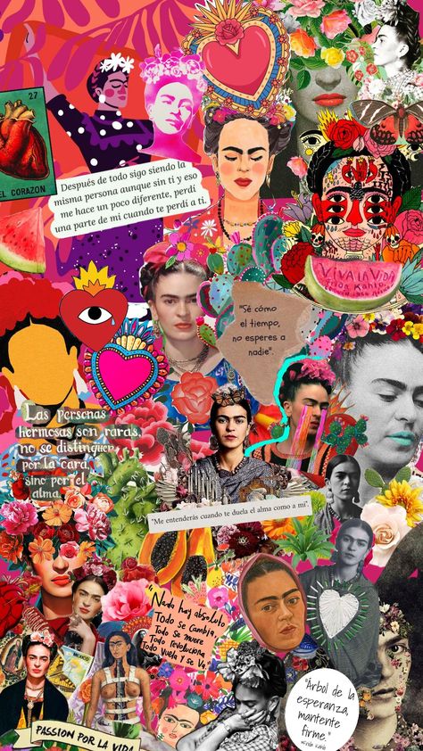 Frida Kahlo Wallpaper, Latino Aesthetic, Process Portfolio, Collage Design, Water Colour, One Direction, Digital Paper, Mixed Media, Rainbow