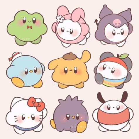 Kirby Illustration, Sanrio Illustration, Cute Kirby, Cute Easy Doodles, Badtz Maru, Stickers Kawaii, Illustration Cute, Kitty Drawing, Kawaii Illustration