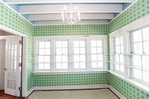 Cedar Shake Cottage, Built In Corner Cabinet, Vintage Tile Bathroom, Tiled Bathrooms, Hampton Virginia, Downstairs Bedroom, Cedar Shake, Adorable Home, Copper Gutters