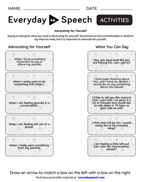 Self Advocacy Activities For High School, Self Advocacy Worksheets, Self Advocacy Activities For Kids, Self Advocacy Activities, Everyday Speech, Speech Therapy Worksheets, Sensory Disorder, Life Skills Lessons, Kids Goals