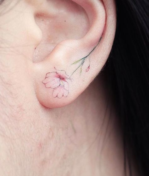 Helix ear tattoo ideas Down The Ear Tattoo, Helix Tattoos For Women, Aquarius Ear Tattoo, Earlobe Tattoo, Helix Tattoo Ideas, Flower Tattoo Ear, Ear Lobe Tattoo, Helix Ideas, Helix Tattoo