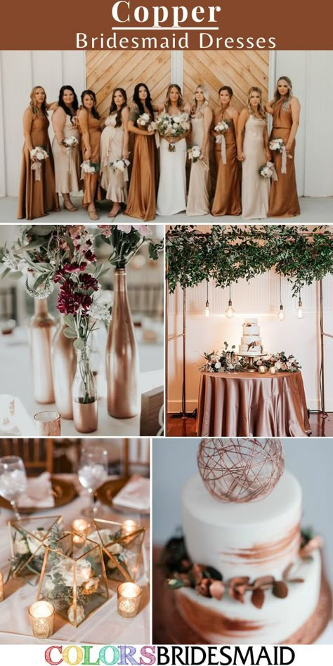 Bridesmaid Dresses Copper, Bronze Wedding Decorations, Wedding Colora, Copper Wedding Dress, Bronze Bridesmaid Dresses, Copper Wedding Theme, Copper Wedding Colors, Copper Bridesmaid, Copper Bridesmaid Dresses