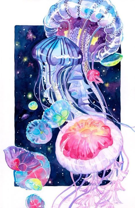 GUEST ARTIST: "My Whimsical Journey" by Jiaqi He ~ Doodlewash® Jellyfish Illustration, Aquatic Art, Jellyfish Painting, Jellyfish Drawing, Jellyfish Design, Jellyfish Art, Arte 8 Bits, Illustration Art Girl, 판타지 아트