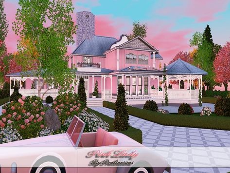 Pralinesims' Pink Lady The Sims 4 Pink House, Sims 4 Pink House, Marble House, The Sims 4 Lots, Pink Lady, Yellow Cottage, Sims House Plans, Sims 4 Cc Folder, Best Sims