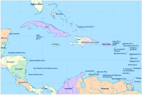 mapa caribe nombres español Bridgetown, Cozumel, Puerto Rico, Solar, Marvel, Map