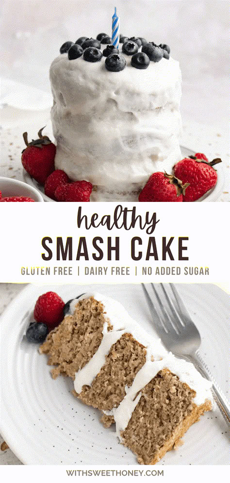 Celebrate your little one's 1st birthday with this irresistibly delicious and healthy smash cake recipe. It’s made with simple ingredients like almond flour, oat flour, bananas, and no added sugar. Feel free to decorate with your preferred frosting, such as coconut whipped cream or full-fat greek yogurt. #smashcake #birthdaycake #birthday #toddlerrecipes #healthycake Healthy 1st Bday Cake, Simple Healthy Cake, Health Smash Cake 1st Birthdays, Healthy Alternative To Birthday Cake, Healthy First Birthday Smash Cake, Low Sugar Birthday Cake For Baby, No Sugar Cake Recipe, No Sugar Smash Cake Baby, Healthy Cake Recipes No Sugar