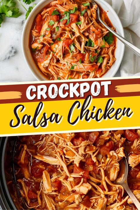 This Crockpot salsa chicken is as easy as it gets! With just 3 ingredients, you can whip up a scrumptious meal everyone will love. Chicken Taco Salad Recipe, Crockpot Salsa Chicken, Slow Cooker Chicken Recipe, Crockpot Salsa, Salsa Chicken Crockpot, Slow Cooker Salsa Chicken, Crock Pot Inspired Recipes, Mexican Chicken Recipes, Salsa Chicken