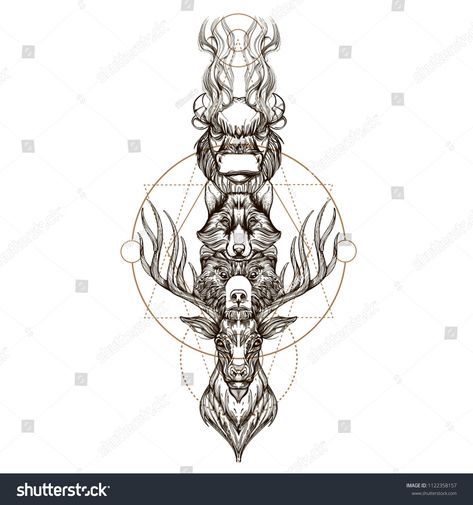 Totem Tattoo Native American, Background For Tattoos, Buffalo Outline, Buffalo Illustration, Totem Pole Tattoo, Buffalo Tattoo, Totem Tattoo, Wolf Totem, Native American Wolf