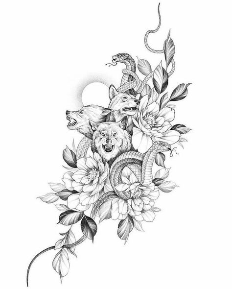 Snake And Flowers, Flower Leg Tattoos, Dragon Tattoo Arm, Geometric Tattoo Arm, Snake Tattoo Design, Inspiration Tattoos, Flowers Tattoo, Hip Tattoo, Pattern Tattoo