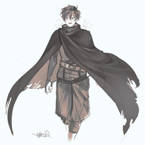 Anime Medieval Outfits, Original Character Design Male, Cloak Designs Art, Choi Han Fanart, Medieval Oc, Choi Han, Scarf Drawing, Wind Drawing, Male Pose Reference