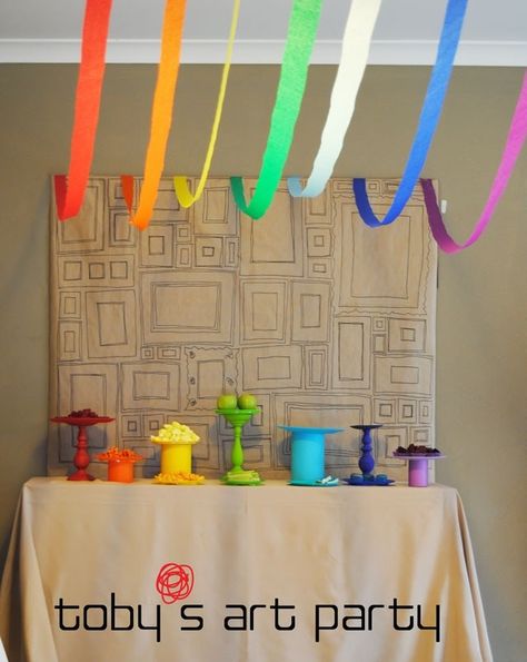 Kids Art Party, Art Themed Party, Art Birthday Party, Rainbow Birthday Party, Birthday Party Tables, Birthday Table, Art Birthday, Rainbow Birthday, Rainbow Art