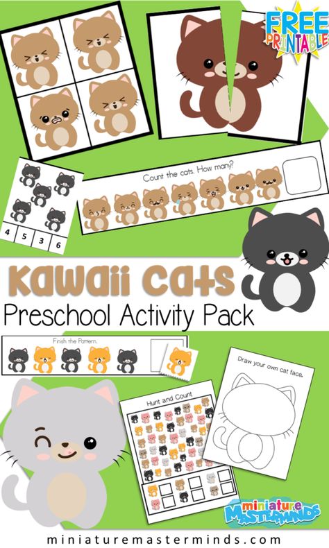 Kawaii Cats Preschool Activity Pack Free Printable – Miniature Masterminds Cat Theme Activities For Preschool, Preschool Cat Activities, Cat Activities For Kids, Pet Crafts Preschool, Preschool Pets Theme, Cat Crafts Preschool, Preschool Pets, Pet Study, Pets Preschool Theme