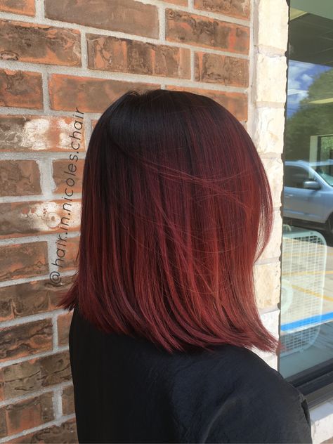 Dark shadow root and bright red hair #austinhair at A Carter T Lund Salon Red Hair Dark Roots, Red Balayage Hair, Red Hair Color Ideas, Red Ombre Hair, Gem Tones, Short Red Hair, Short Ombre Hair, Wine Hair, Red Hair Inspo