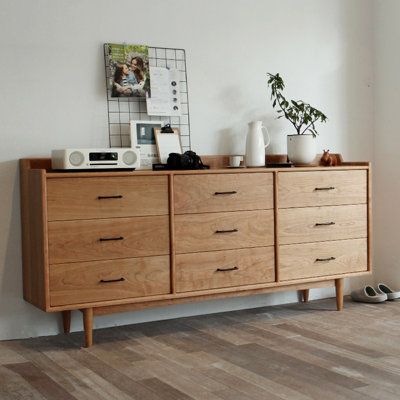 This side cabinet has extraordinary capacity, it is a natural storage master, configure 9 drawers, let your life in order, "inclusive" strong design, you will find it large capacity at the same time is also very beautiful, even if placed randomly, also very beautiful! Latitude Run® | Latitude Run® Uintah 63" Sideboard brown / greenWood | 31.5" H X 63" W X 16.54" D | Wayfair Meja Sofa, Life In Order, Solid Wood Dresser, Chest Dresser, Small Space Kitchen, Wood Dresser, Teen Bedding, Bedroom Dressers, Sideboard Furniture