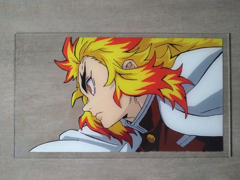 Kyōjurō Rengoku Glass Painting Demon Slayer Anime Painting Glass Frame, Rengoku Glass Painting, Flame Hashira Rengoku, Room Diys, Flame Hashira, Anime Canvas Painting, Glass Paintings, Anime Canvas Art, Canvas Ideas